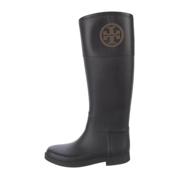 Tory Burch Authentic Logo Black Rainboots Size 8 - Picture 1 of 12